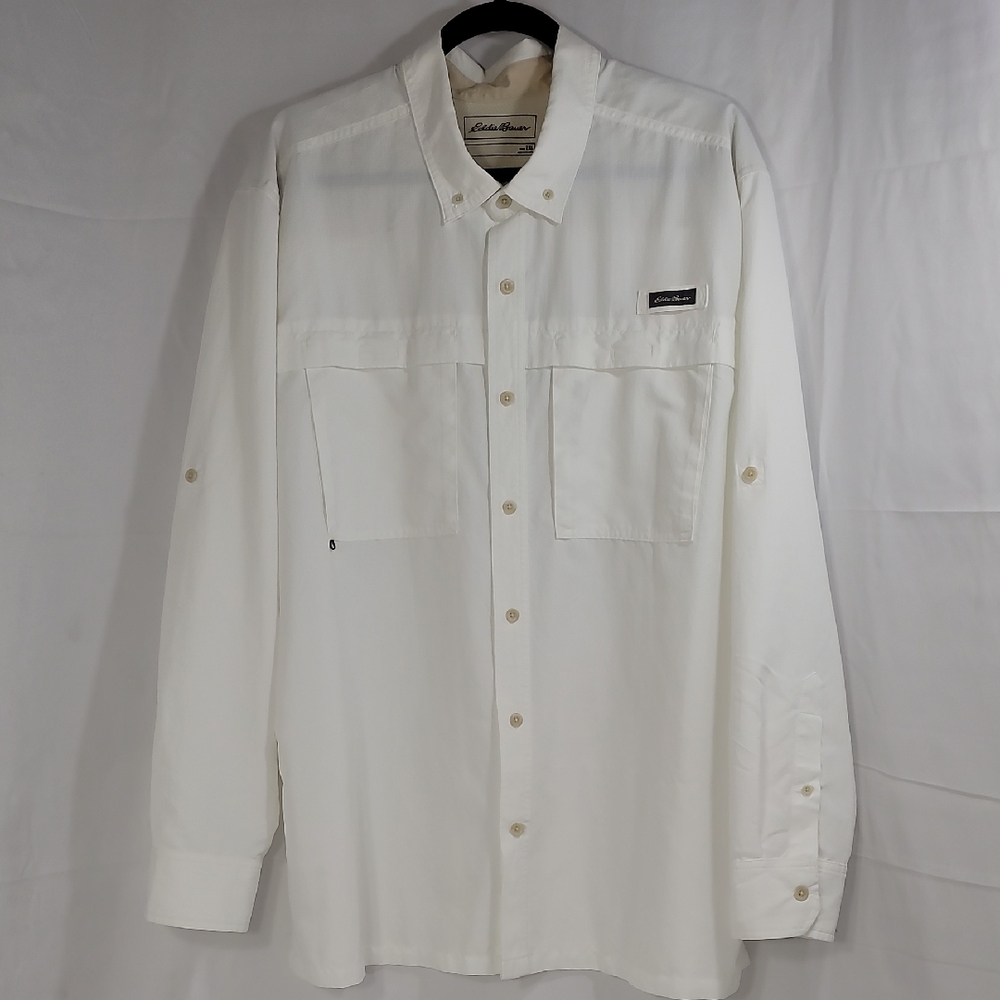 Eddie Bauer White Casual Button Down Shirt Cotton Comfort
